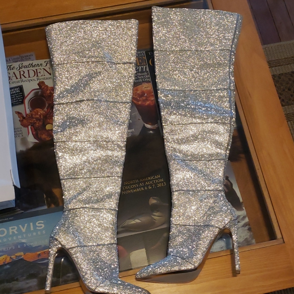 Steve Madden Silver Glitter Heeled Boots